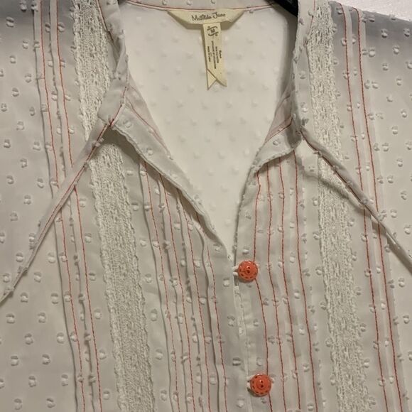 Matilda Jane Medium Peasant blouse. The color is cream with orange/peach detail - Picture 8 of 8
